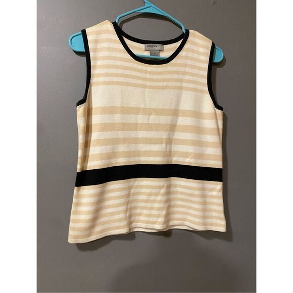 Designer Originals Tan White Striped Knit Tank Top Size Medium - Picture 2 of 4